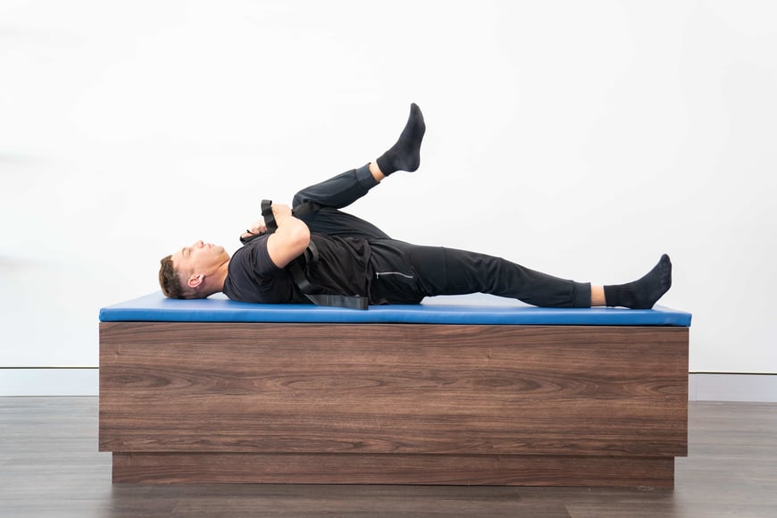 mat stretching on a bench